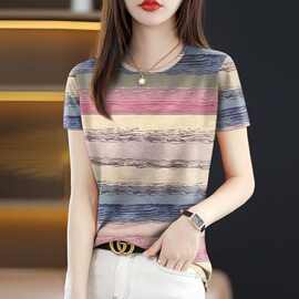 时尚女士T恤短袖2025夏季新款圆领套头洋气复古宽松上衣爆款潮流