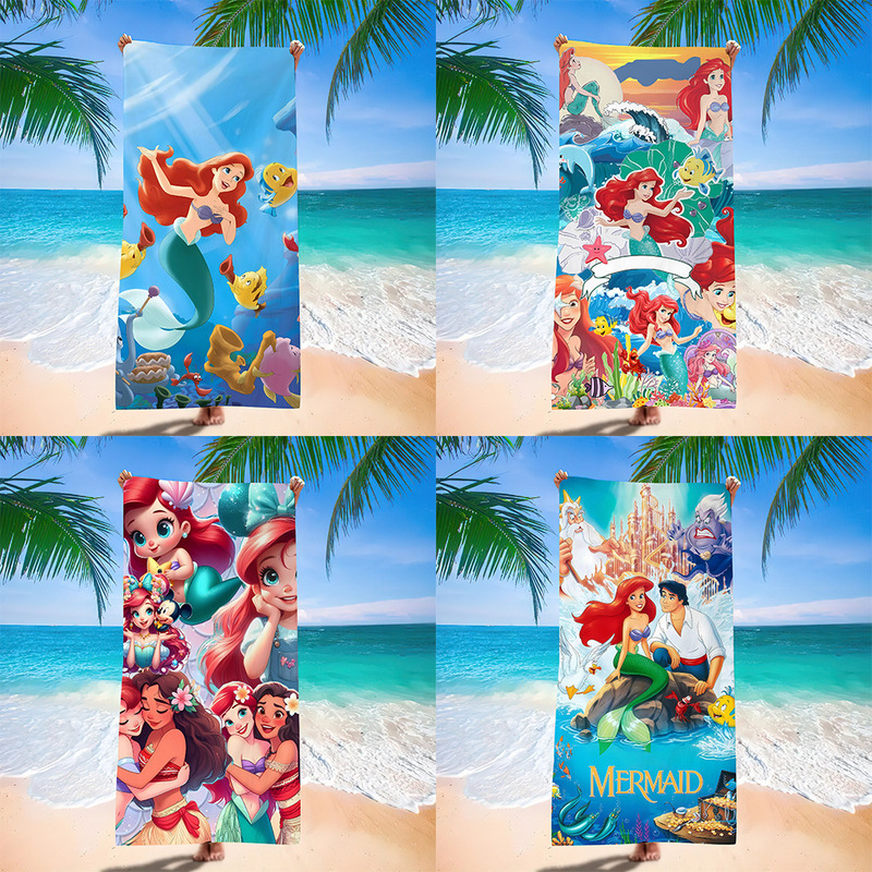 Cross-border Amazon New Mermaid Beach Towel Class A Microfiber Digital Print Cartoon Animation Beach Bath Towel