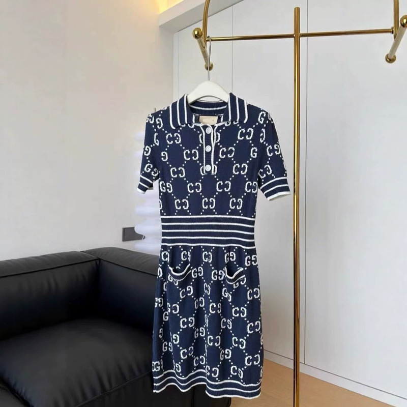 G brand spring-summer polo collar striped letter contrast color versatile dress for youthful girls G brand spring-summer polo collar striped letter contrast color versatile dress for youthful girls