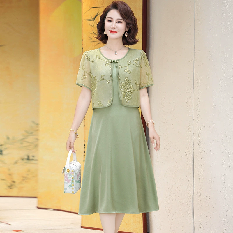 Новая китайская мама летняя фальшивая платье из двух частей