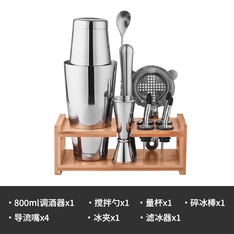 国境を越えた現物の爆金酒具セット木架台座付きステンレスカクテルのカクテルバー工具の組み合わせ|undefined