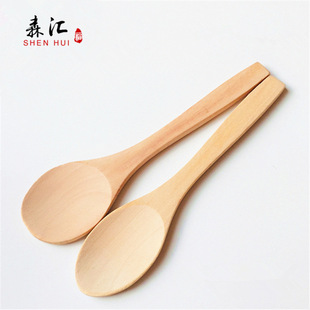 Small wooden spoon medium and large Japanese children's tableware honey spoon factory wholesale long handle spoon lettering unpainted LOGO