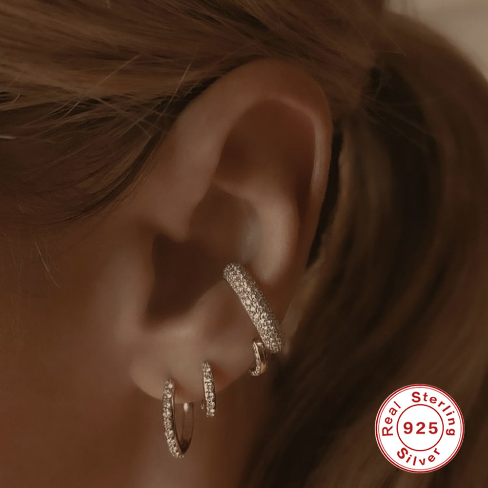 Zircon Inlay Material 1 Pair 925 Sterling Silver Zircon Round Earrings