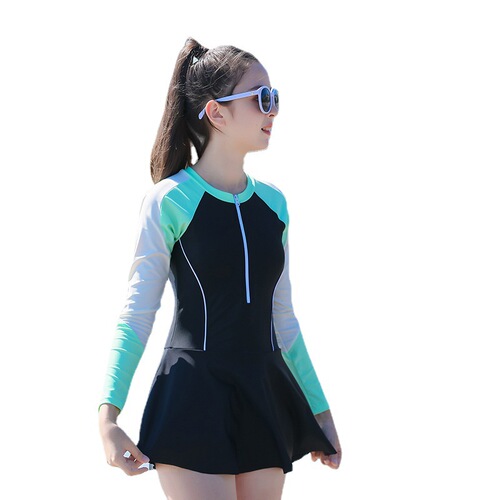 2024 New Children's One-piece Swimsuit Surf-proof Long Sleeve Slimming Covering Student Swimsuit One Piece Dropshipping