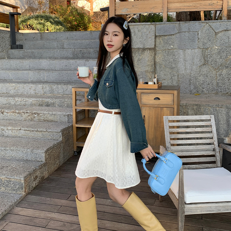 Spring retro short denim jacket sleevless