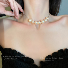 韩国亚克力珍珠项链小众个性简约设计感锁骨链时尚气质项饰批发女