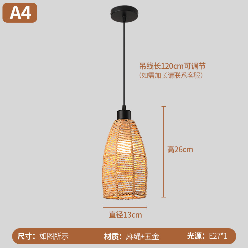 Lámparas transfronterizas de Zhongshan, tejido de cuerda de cáñamo hecho a mano, salón de té creativo retro, restaurante, dormitorio, candelabro