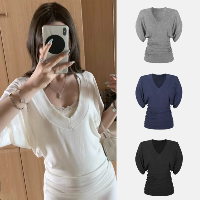 Женская футболка с короткими рукавами в ленивом стиле, летняя новая свободная высококачественная модная универсальная футболка с рукавами «летучая мышь» в иностранном стиле