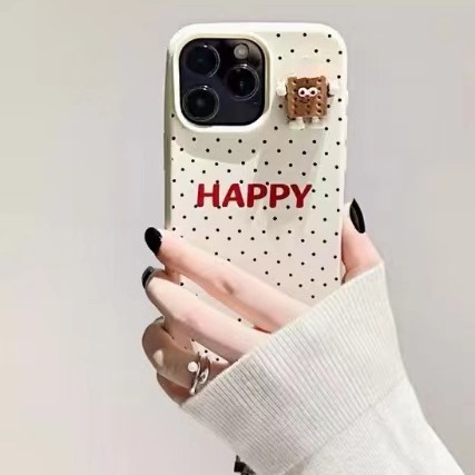 Creativo lunares galleta niño manzana 15promax texto feliz Apple 14pro funda para teléfono móvil para 13 suave