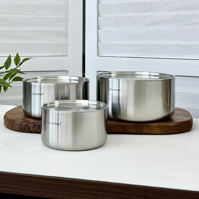 18 / 10 acero inoxidable con cubierta de cuenco de huevo al vapor, condimento de fondo plano, cuenco grueso para niños, cuenco al vapor de sopa al vapor