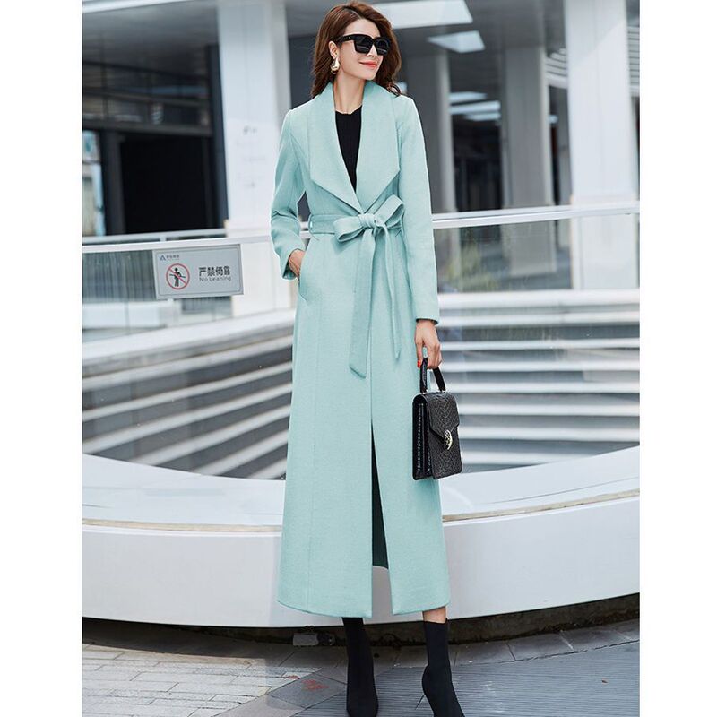 Woolen Coat Winter 2025 Korean Style Women's Elegant Fashionable Lapel Long Over-The-Knee Thickeneded Warm Woolen Outwear