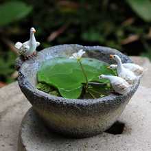 盆装饰摆件仿花器小白鸭子庭院花园一叶莲铜钱草水培花盆复古石臼