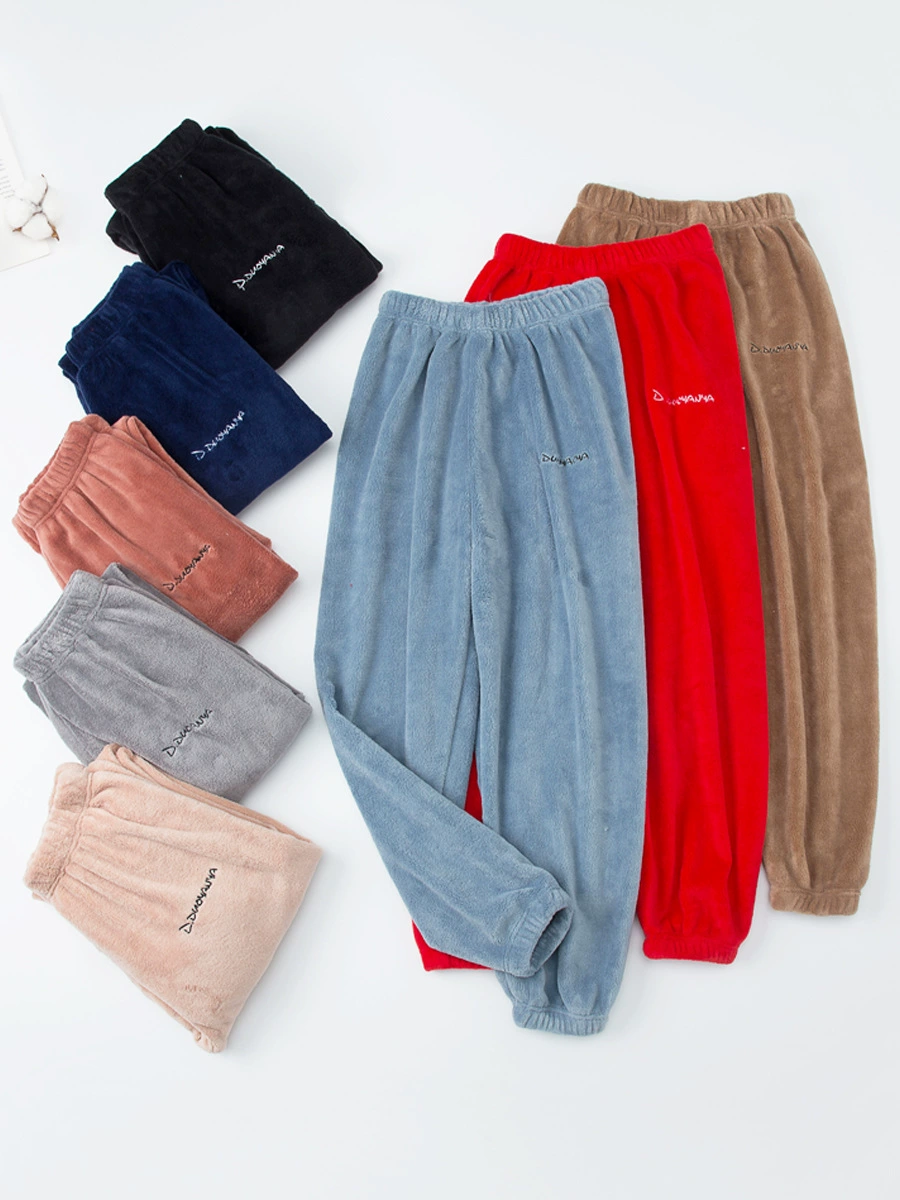 Flannel coral velvet keep warm children's trousers for boys for leisure, increased thickness, family style
