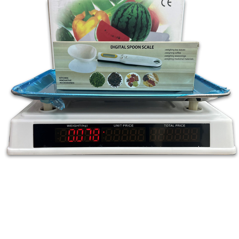 Nueva configuración material 40kg fruta Escala electrónica escala de precios electrónica Amazon Inglés Comercio exterior fruta Escala doble pantalla electrónica