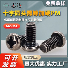厂家直销黑镍加硬PM十字槽圆头机丝M2-M4盘头平尾枪色电子小螺钉
