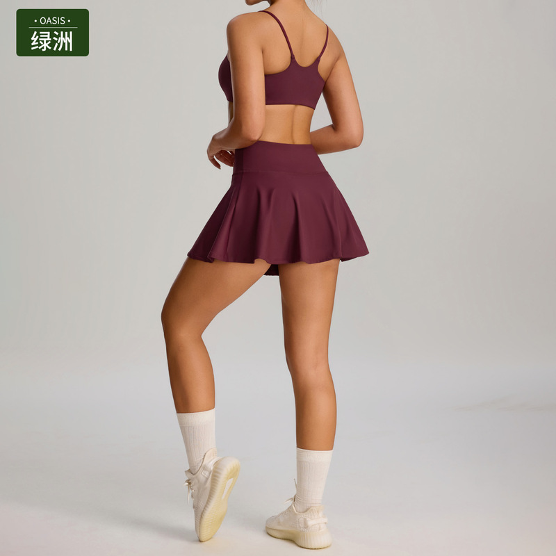 ヨーロッパとアメリカの新しいテニススカートスーツ女性の屋外バドミントンスポーツウェアツーピースポケット露出防止フィットネスウェア|undefined