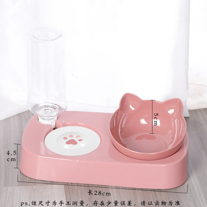 Procesamiento personalizado antideslizante inclinado gato tazón de plástico para gatos fácil de comer botella de agua de lamida doble tazón de agua tazón de beber tazón de mascotas al por mayor