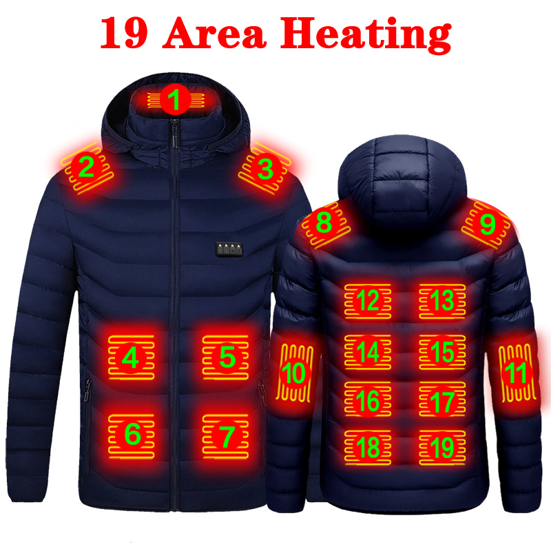 2 Zone 4 calefacción eléctrica abrigo de algodón acolchado USB carga térmica abrigo acolchado de algodón Distrito 9 calefacción inteligente abrigo acolchado de algodón con capucha invierno de los hombres engrosada zona
