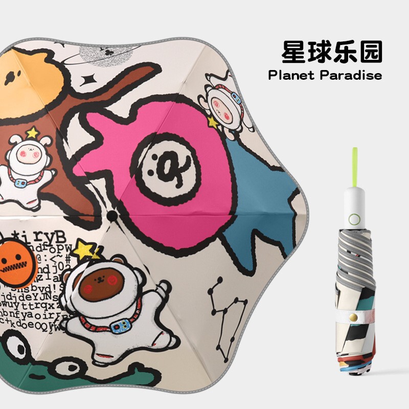 Automatic Safety Rounded Flower Umbrella Cute Pattern Collapsible Sunny Umbrella Sun Umbrella Student Party Good