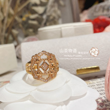 山茶Tiktok抖音直播货源新款织纹雕金宽版指环  法式宫廷风花戒指