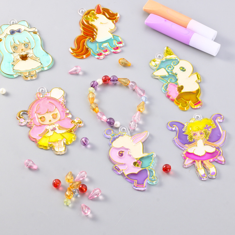Children's no-bake glue painting girl's handmade diy production no-examination coloring pendant crystal painting Lunberg painting toys