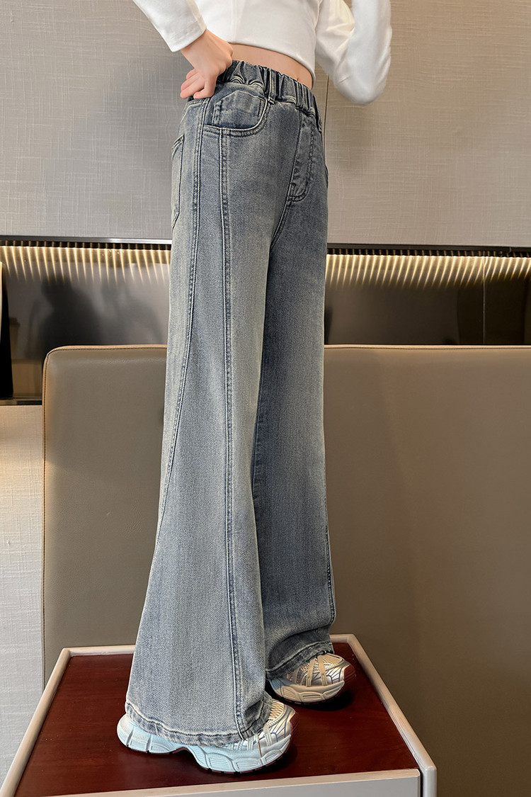 Men's Clothing Vintage Blue Flared Jeans For Kids - Stretchable Waistband, Comfortable Denim Fabric, Unisex Design For Boys & Girls (120cm-170cm)_voghion.com