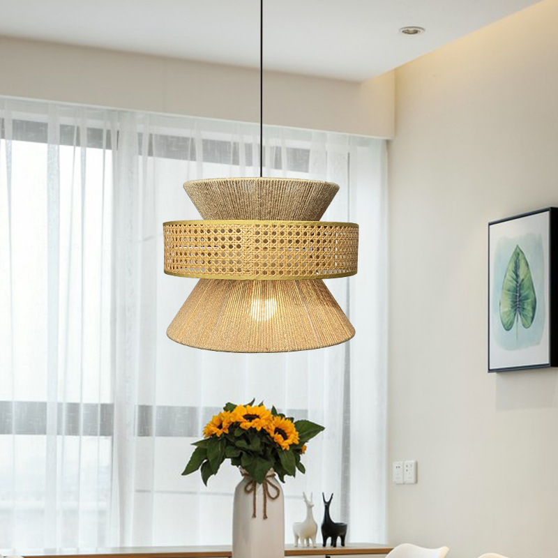 Lámpara de dormitorio de estudio retro de estilo japonés Lámpara de cama y desayuno de país americano Lámpara de cuerda de cáñamo tejida a mano