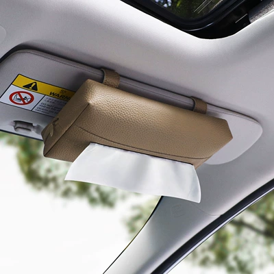 Car tissue box/set Box Leather Car Tissue Box - milk-tea-brownsun-visor-tissue-box-clip-style