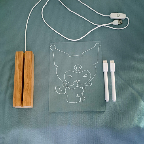 Acrylic Light-Up Message Board with Writing Pad, Wooden Base, Desktop INS Memo and Erasable Whiteboard