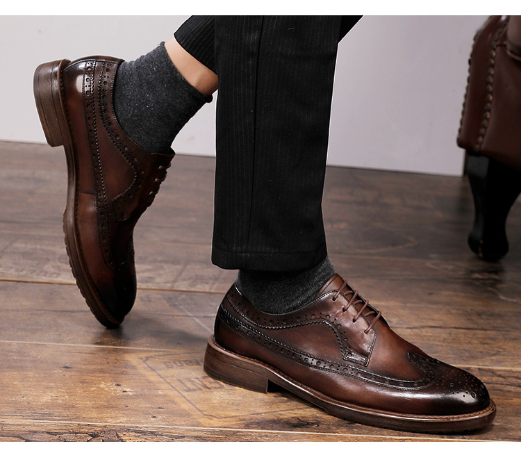 Nové kožené boty pro muže, kožená vrstva z hovězí kůže, britský styl, Brock vyřezávané, svatební boty._voghion.com