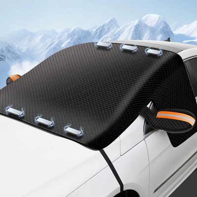 New car sunshade snow shield Sun shade - oxford-cloth-diamond-shaped-three-window-model-orange-reflective-strips-built-in-6-magnets