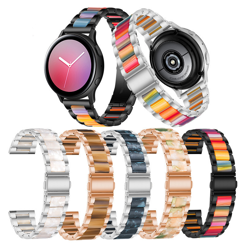 Suitable for Fitbit Samsung Galaxy Watch 4 Huawei Gt2 Stainless Steel Watch Strap Three-Bead Resin Smart