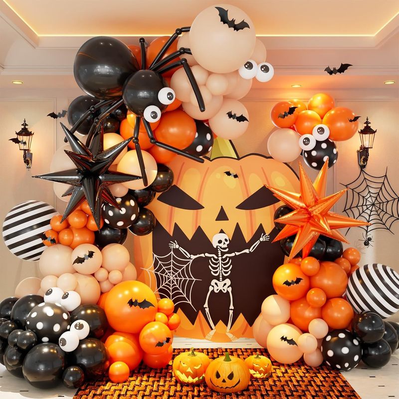 ハロウィンバルーンガーランドアーチキット 3D コウモリブラックオレンジボールハロウィン誕生日パーティーの装飾用|undefined