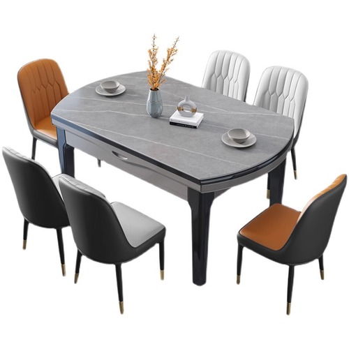 Light luxury slate dining table and chair combination, modern and simple retractable and foldable solid wood square and round dual-purpose restaurant dining table