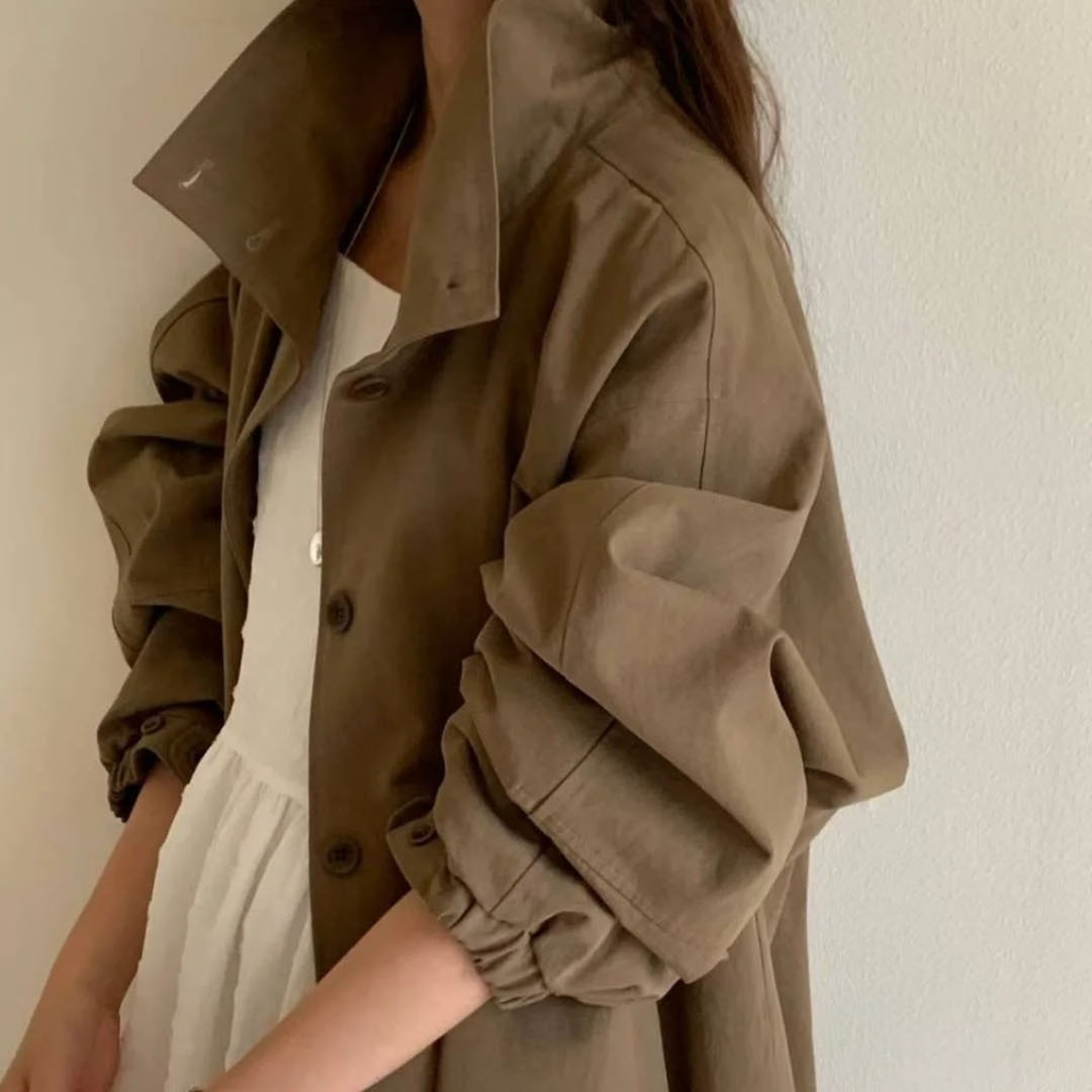 现货 2025秋季新款韩国东大门over t*ke显瘦立领单排扣风衣外套女