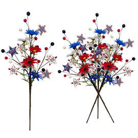 跨境新品独立日插枝美国家居装饰摆件五角星浆果仿真花插枝装饰品