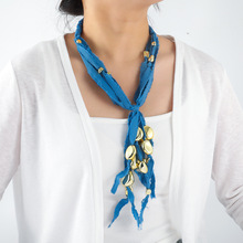 ZA欧美夸张大牌小众CCB材质吊坠布料手工编织项链波西米亚毛衣链