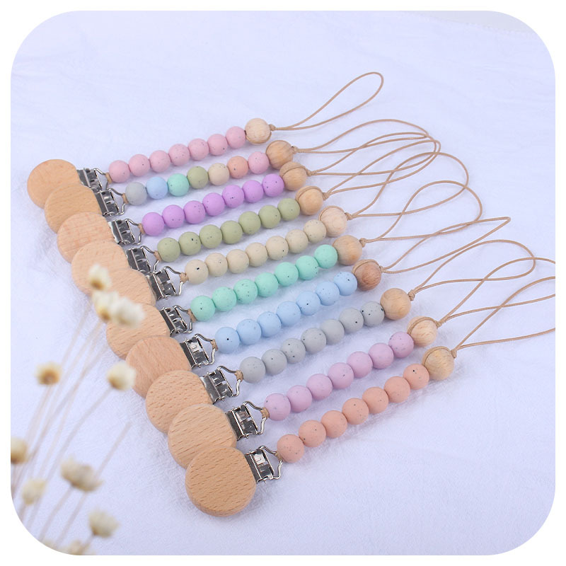 Amazon nuevo bebé suministros lunares cuentas de silicona chupete cadena bebé molar mordida pegamento anti-caída cadena