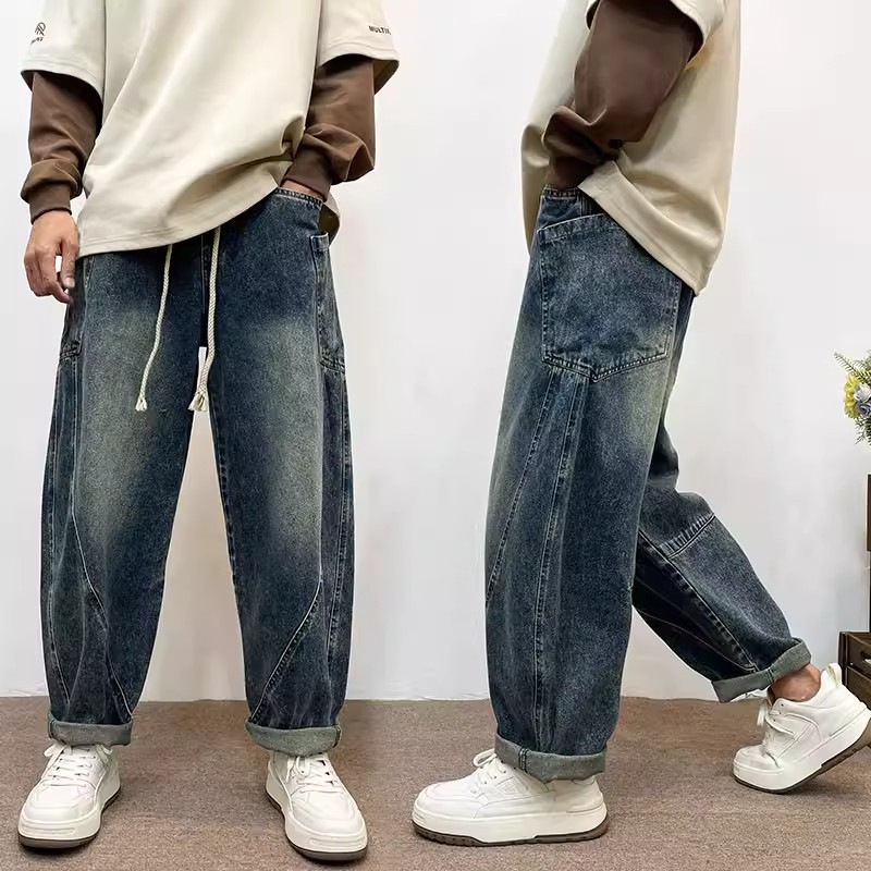 Men's Light Blue Washed Harem Jeans Casual American Style Trendy Spring Summer Wear Versatile Comfortable Fit Denim Pants_voghion.com