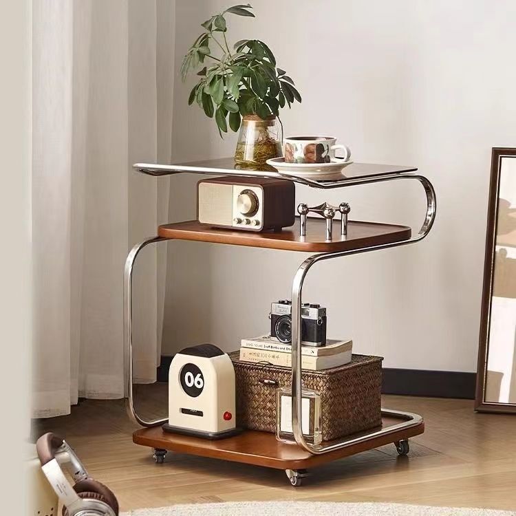 家用边几小推车带轮客厅中古风沙发茶几角几北欧可移动餐车置物架|undefined