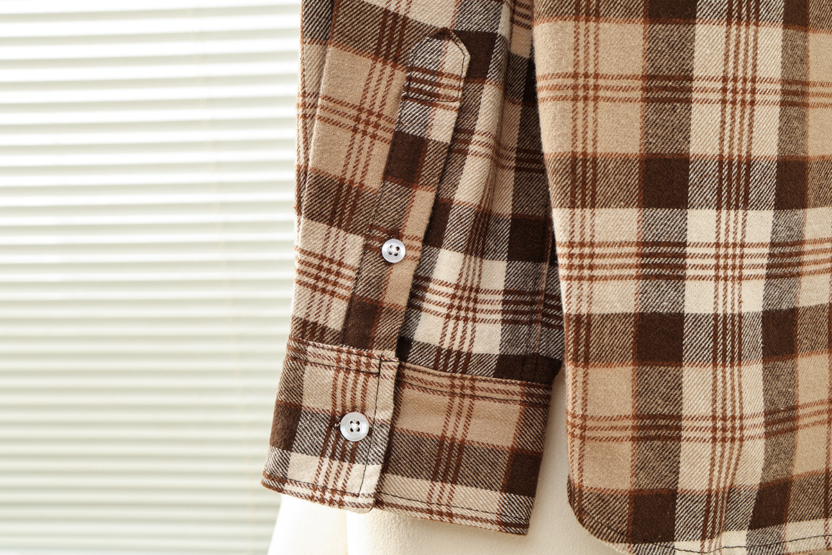 Zhao Lusi's Same Style 2025 Autumn And Winter New Women's College-style Plaid Turn-down Collar Long-sleeve Shirt_ecoleips.com