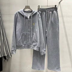 日韩新款休闲拉链帽衫刺绣慵懒狐狸卫衣帽衫情侣卫衣连帽卫衣套装