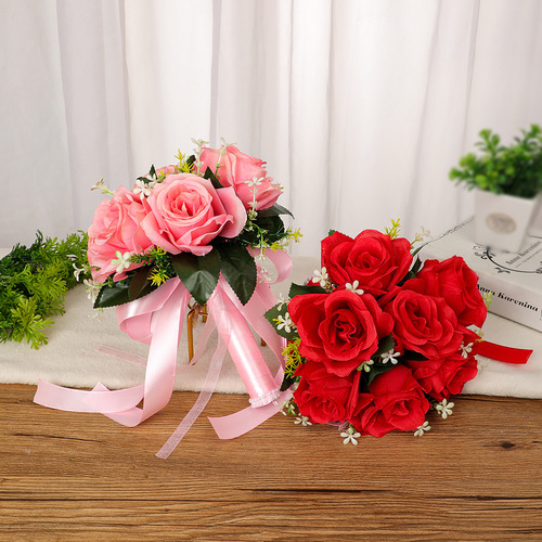 Western wedding bouquet silk flower artificial rose hand bouquet small size new style forest bride hand bouquet 