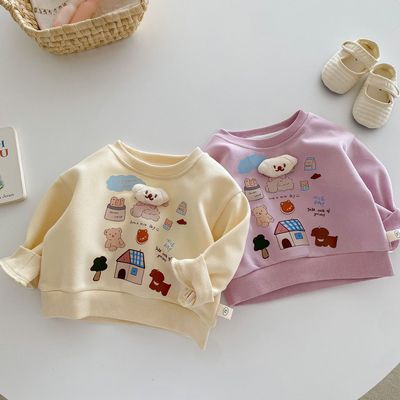 Детская мультяшная милая толстовка, 0-5 лет, подходит для весны и осени, детская одежда