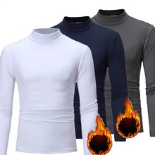 跨境欧码男士加绒保暖卫衣高领长袖衬衫 弹性好打底衫长T适合秋冬