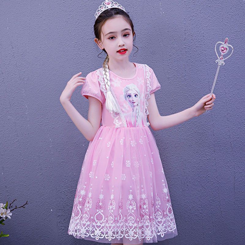 21 Frozen princess Elsa dress girls' summer dress dress short sleeve children's birthday dress Western princess dress