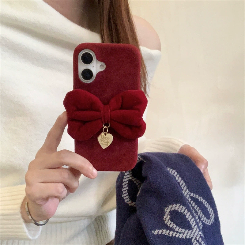 Яблоко, бордовый iPhone 16 с бант, совместимый модный чехол для телефона, стиль высокого качества, 16прозап, iphone