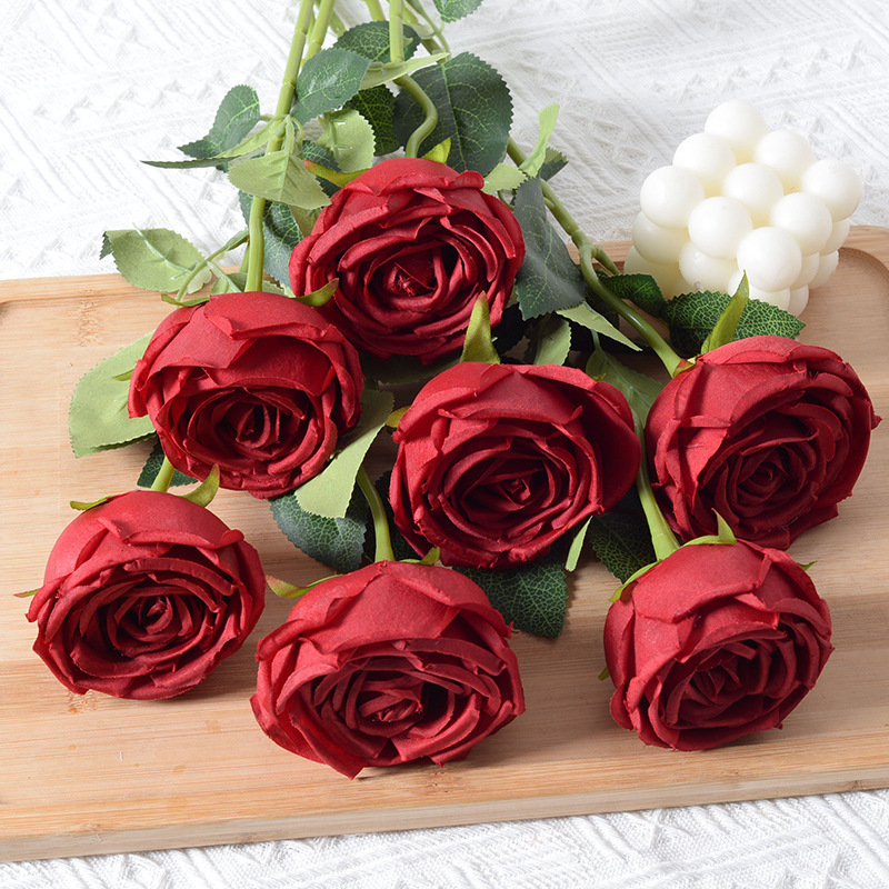 Simulación solo Royal Rose Wedding Home living room Decoración Retro Francés regalo del Día de San Valentín flores falsas