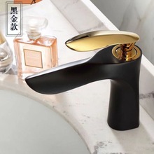 北欧式金色全铜水龙头卫生间浴室柜洗手盆台上盆白色面盆单孔冷热