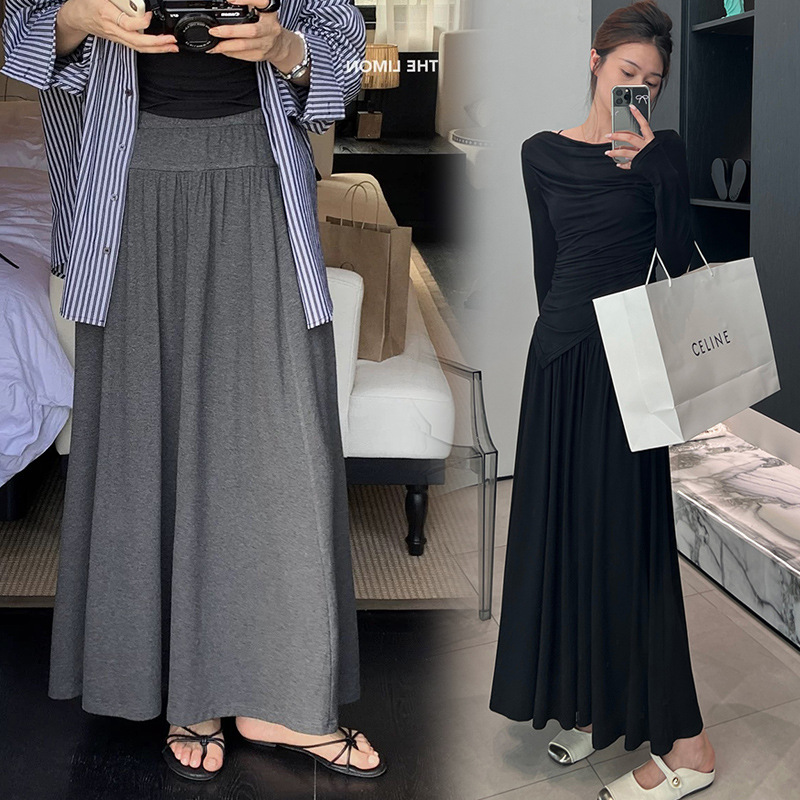 Maternity skirt for spring and autumn, without belly support, with a drapey feel, simple A-line design, fashionable new style, large hem, elegant and slimming long skirt Maternity skirt for spring and autumn, without belly support, with a drapey feel, simple A-line design, fashionable new style, large hem, elegant and slimming long skirt